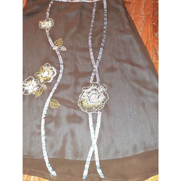 Medium Connection 18 Black Blue Ivory Sequin Beaded Floral Lined Midi Skirt - Picture 2 of 7